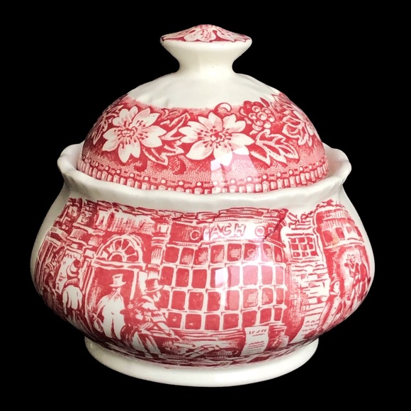 ROYAL TUDOR WARE Coaching Taverns Staffordshire England Sugar & Creamer Set - Picture 3 of 11